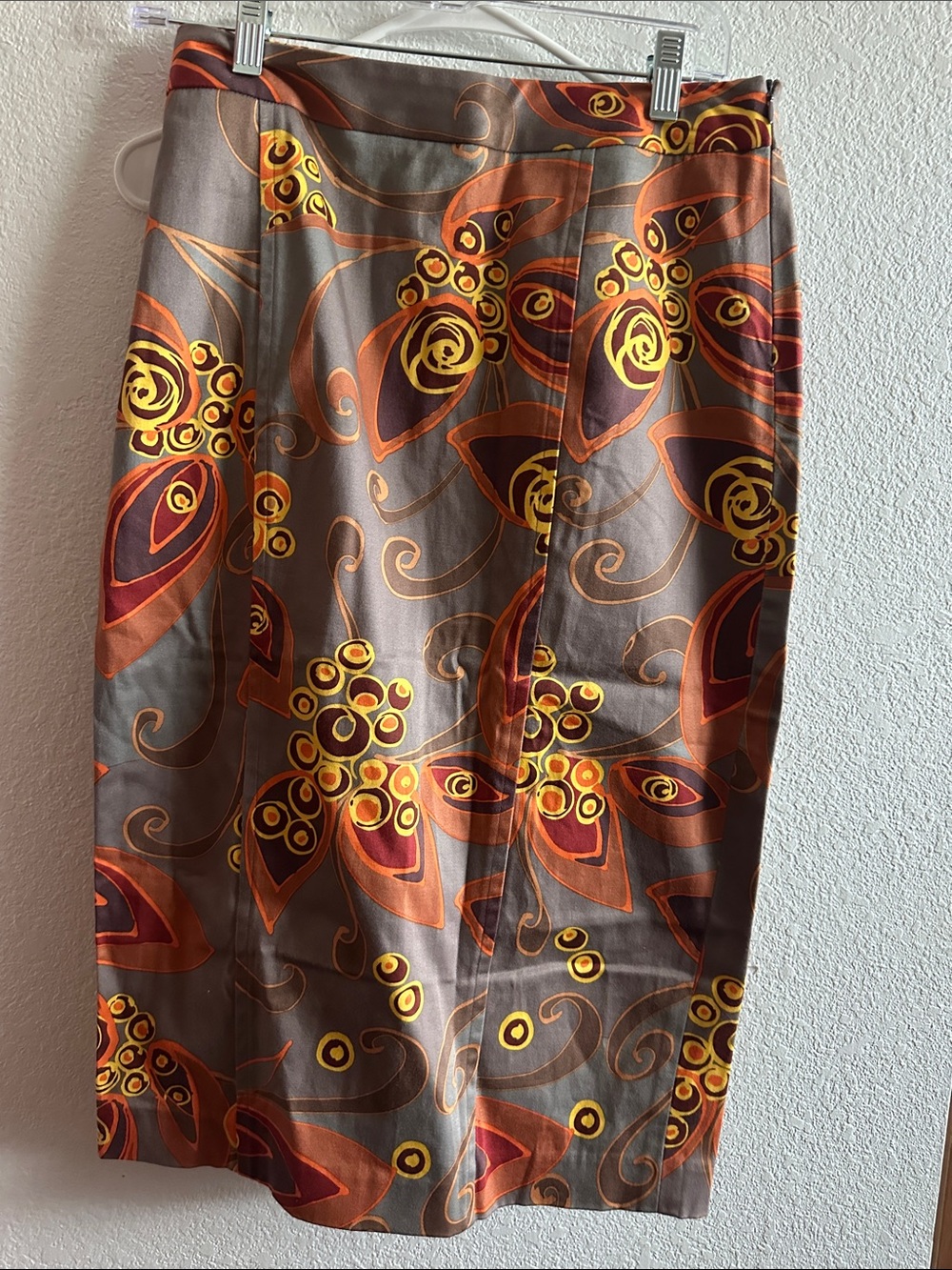Women's Printed Midi Skirt in Brown and Orange